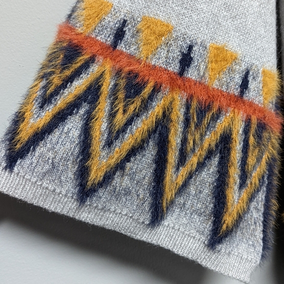 NWT Janice Apparel Knit Open Cardigan Sweater Faux Fur Aztec Trim Oversized M - Picture 2 of 10